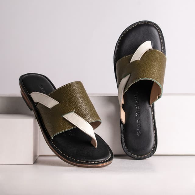 Zig-Zag Leather Slides
